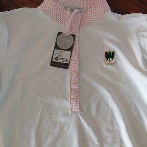 Fairway & Greene White Polo with Pink Accents Golf Shirt